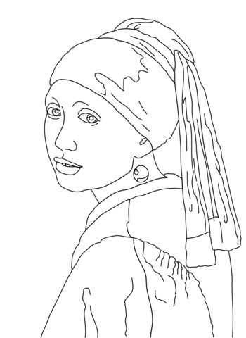 The Girl With A Pearl Earring By Vermeer Coloring Page